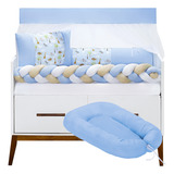 Kit Berço Safari Azul Menino Ninho Casulinho Confortável Cor Azul claro