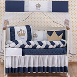 Kit Berço Trançado Coroinha Menino Azul Marinho Principe 11 Peças Com Saia Coroa De Diamantes Baby