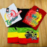 Kit Bermuda Da Cyclone Veludo Reggae + 2 Camisetas Vilão Top