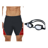 Kit Bermuda Hidro Natação Esportiva E Óculos Proteção Uv