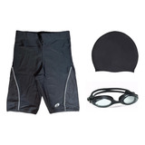 Kit Bermuda Touca E Óculos De Natação Adulto Just Fit