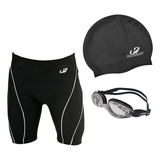Kit Bermuda Touca Óculos De Natação Hammerhead Adulto Homem