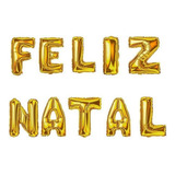 Kit Bexiga Balão Metalizado Feliz Natal 40cm Decoração Cor Dourado