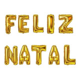 Kit Bexiga Balão Metalizado Feliz Natal Dourado 40 Cm