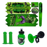 Kit Bicicleta Infantil Hulk Buzina Manopla Garrafa Adesivo