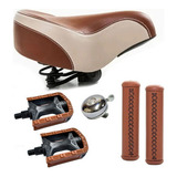 Kit Bicicleta Retrô Vintage Selim Molas Pedal Manopla Couro