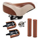 Kit Bicicleta Retrô Vintage Selim Molas Pedal Manopla Couro