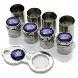 Kit Bico De Pneu Tampa Válvu Com Antifurto Ford Azul 4 Peças