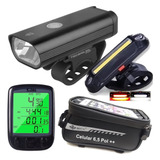 Kit Bike Lanterna Velocímetro Bolsa Sinalizador Traseiro K11