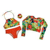 Kit Biquini Infantil cropped Manga Longa Proteção Uv Grappin