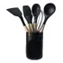 Kit Black 07 Utensílios De Cozinha Em Silicone E Madeira