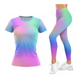 Kit Blusa Feminina Academia Dry Degrade Calça Legging Fitnes