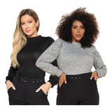 Kit Blusa Feminina Malha De Tricot Gola Alta Manga Longa