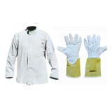 Kit Blusão De Raspa Luva Para Soldador