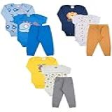 Kit Body Bebê Estampado Manga Longa E Manga Curta Com Calça Mijão Com 9 Peças Roupa Bebe Algodão Para Menino Ou Menina M Menino 