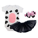 Kit Body Bebê Fantasia Vaquinha Saia E Faixa De Laço