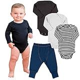 Kit Body Bebe Manga Longa E Calça Jeans Infantil 4 Peças Menino Menina  12 Meses  Branco Preto Listras   Comfy 