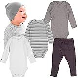 Kit Body Bebe Manga Longa E Calça Jeans Infantil Minimalista Estilo Marca Carters Com 4 Peças  3 Meses  Cinza   Confort 