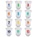Kit Body Bebê Mesversario Manga Curta Números Vela 12 Bodies 1 A 12 Meses