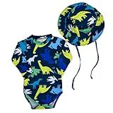 Kit Body Chapéu Bebê Proteção Solar Praia Piscina Verão Padrão Reino Dos Dinos Marinho M104 M 6 À 9 MESES 