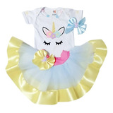 Kit Body Conjunto Infantil Unicórnio Aniversário Saia Tutu