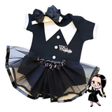 Kit Body Fantasia Mesversário Temático Wandinha Menina Luxo