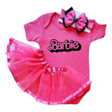 Kit Body Saia Laço Bebê Mêsversário Temático Rosa