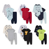 Kit Body Sortido 12 Peças Bebe 8 Bodys 4 Calças Menino
