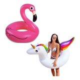 Kit Boia Flamingo 90cm E Boia Unicórnio 120cm Gigante Verão