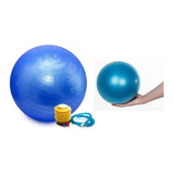 Kit Bola De Pilates Suíça C Bomba 65cm Bola Overball 25cm Cor Azul