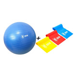Kit Bola Pilates 65 Cm Suiça Faixas Elasticas Odin Fit Cor Azul