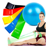 Kit Bola Suiça Pilates Faixa Elástica Elástico Mini Band