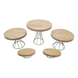 Kit Boleira Bandejas Decoração Festa Expositor Doces 5 Peças Cor Tampo Natural
