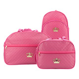 Kit Bolsa Bebe Mala Saída Maternidade Mochila Menino Menino Cor Rosa chiclete Desenho Do Tecido Lisa