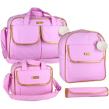 Kit Bolsa Bebê Saída Maternidade Com Mochila Menina E Menino Cor Rosa claro Desenho Do Tecido Matelassê