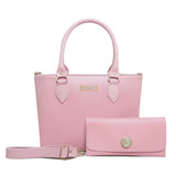 Kit Bolsa Feminina Carteira Linda Em Willibags Cor Rosa Desenho Do Tecido Liso