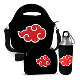 Kit Bolsa Lancheira Necessaire Garrafa Naruto Akatsuki