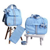 Kit Bolsa Mala Maternidade Luxo 3 Peças Menina Menino Cor Azul claro