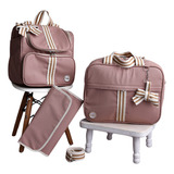 Kit Bolsa Mala Maternidade Luxo 3 Peças Menina Menino Cor Nude