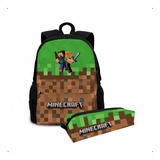 Kit Bolsa Mochila Escolar Infantil Com Estojo Minecraft