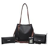 Kit Bolsa Sacola Feminina Preta Grande De Ombro Bolsa Transversal Carteira Porta Cartão Couro Sintético 