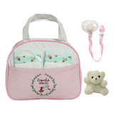 Kit Bolsa Saida Maternidade Rosa Com 2 Fraldas E Acessórios