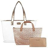 KIT BOLSA SHOPPER 3 EM 1 NECESSAIRE PRAIA TRANSPARENTE DIAMANTES JACKI DESIGN DOURADO