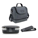 Kit Bolsa Térmica Divisória Marmita lancheira porta Talheres Cor Preto