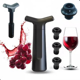 Kit Bomba A Vácuo Para Vinho Com 4 Rolhas Tampa Garrafa Cor Preto