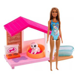Kit Boneca Barbie Morena + Conjunto Casinha Pets Originais