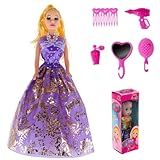 Kit Boneca Fashion Princesa Vestido Acessórios Presente Roxo 