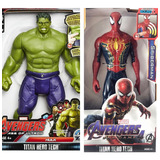 Kit Boneco Hulk E Homem Aranha Articulado Musical Luz 30cm