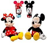 Kit Bonecos De Pelúcia Mickey E Minnie 45cm Com Falas Em Português Copos Shake 500ml Tampa De Orelhas