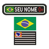 Kit Bordado Tarjeta Nome E Bandeiras Brasil E S p Com Velcro